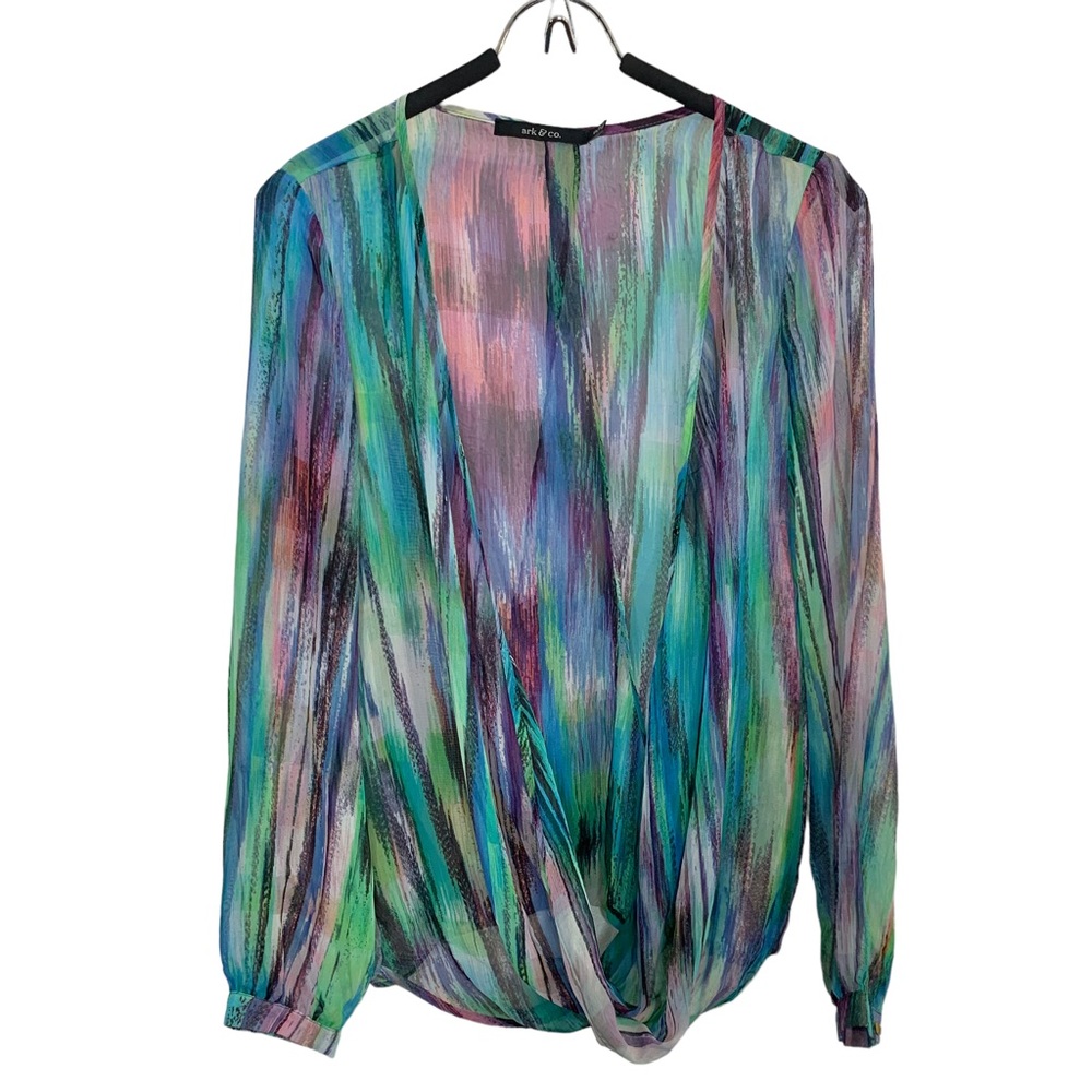 ARK & CO Sheer Wrap Long Sleeve Top Sz S